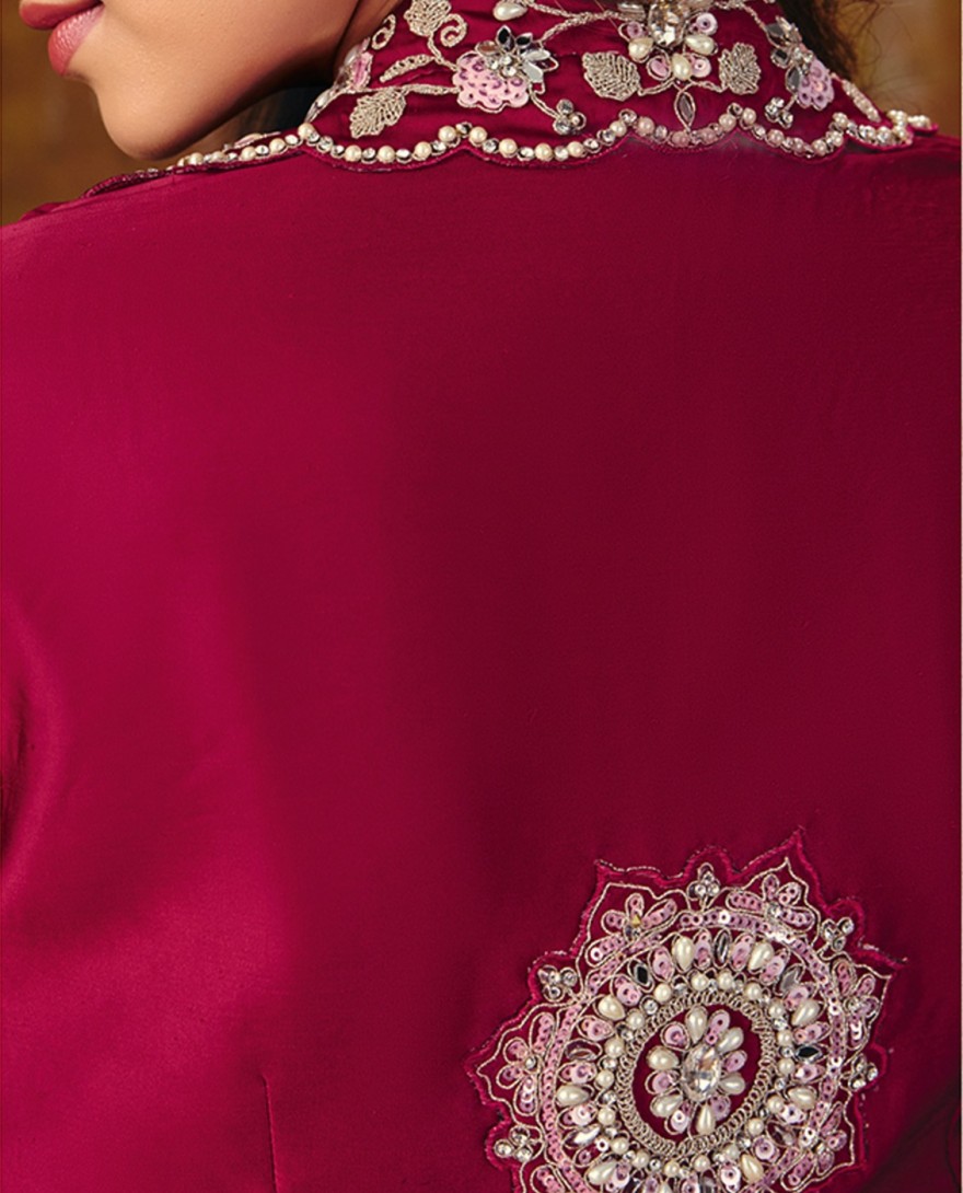 27104-A - Rani Pink Embroidered Wedding Party Designer Saree